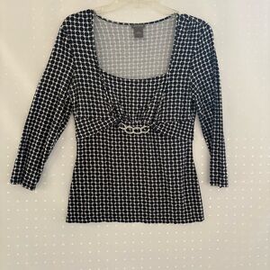 Ann Taylor Navy and White Patterned Blouse Size S INV25/209